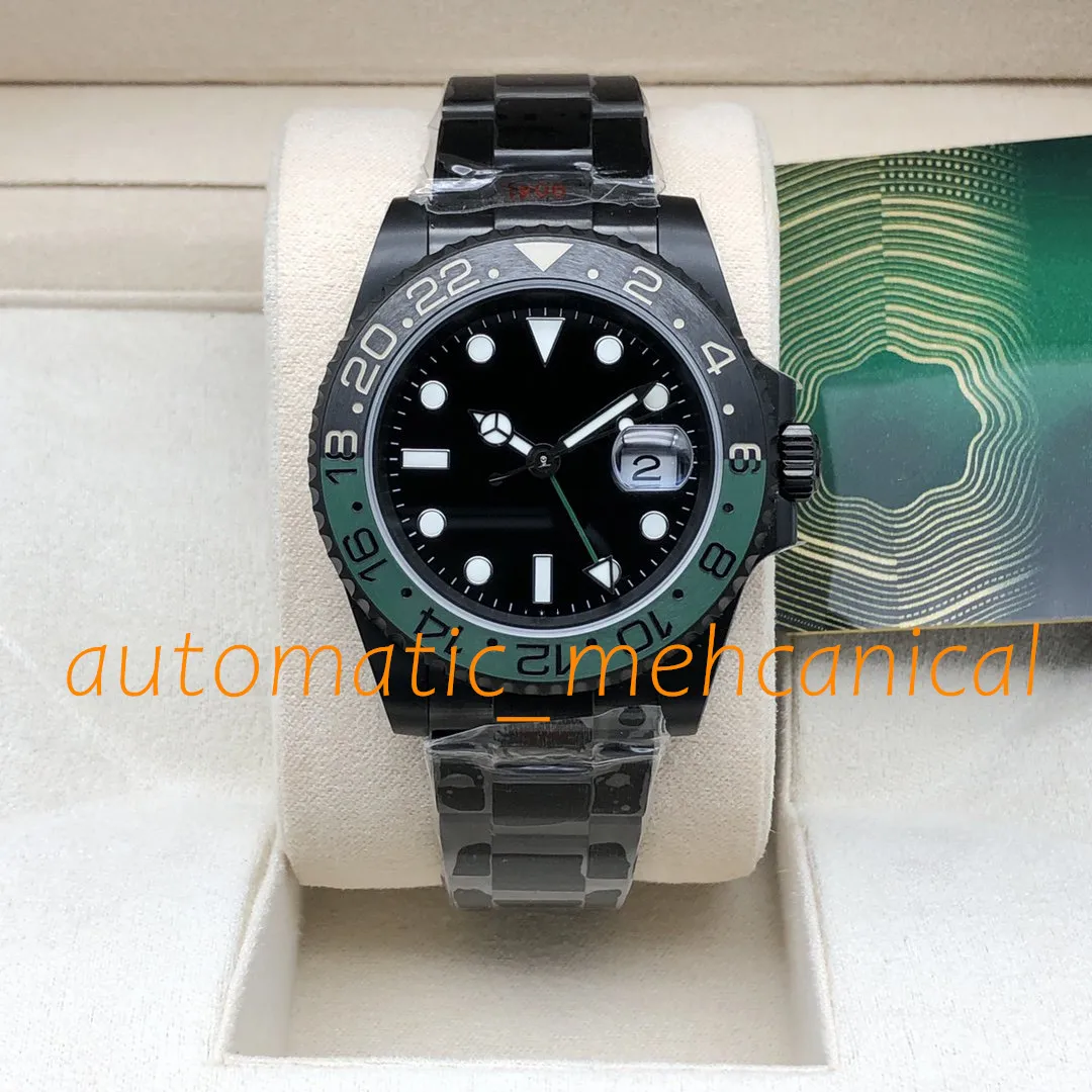 Superkvalitet Mens Watch Auto Date 40mm Black Green Bezel Automatic Mechanical Asia 2813 Rörelse Rostfritt stål Sapphire Glass Högkvalitativt armbandsur