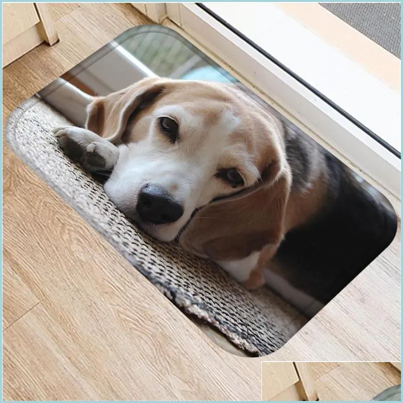 Teppiche Flanell Niedliche Haustier Hund Eingang Fußmatte Rutschfeste Wohnzimmer Badezimmer Küche Teppich 40X60 cm Teppiche Für Kinder Schlafzimmer Matte Drop Del Dhsak