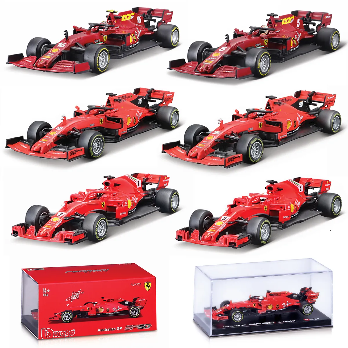 DIECAST MODEL CAR BBURAGO 1 43 SFER SF90 SF71H #16 RB18 Formula Car Static Die Cast Moticible Model Racing Toys 230111