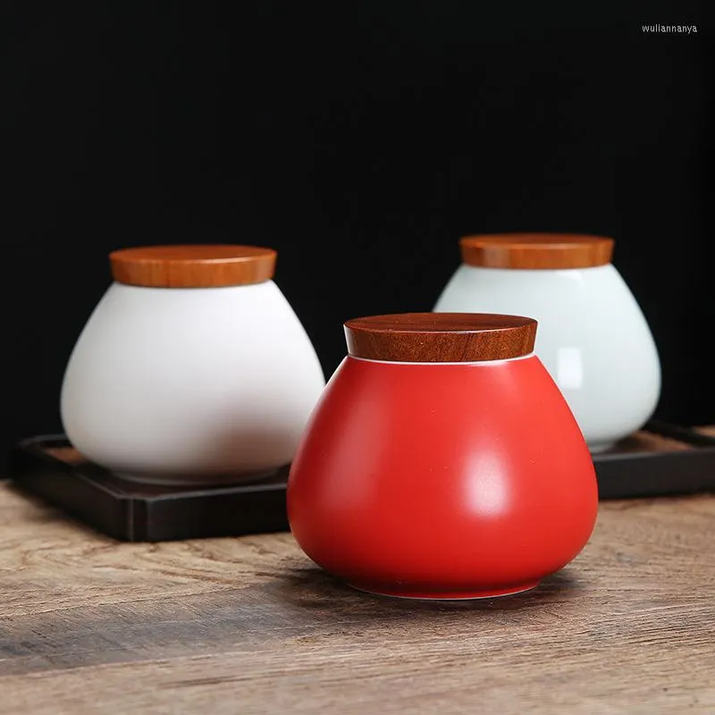Opslagflessen Japanse stijl houten deksel porselein tank draagbare kleine afgesloten pot teaset keramische snoep koffie pot potten keukendecoratie