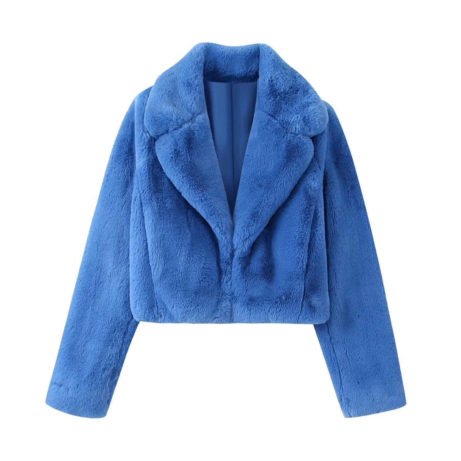Women's Fur Faux NORPOJIN Blue Coat Winter Coats Luxurious Cropped Jackets Chic Lady Warm Clothing 230112