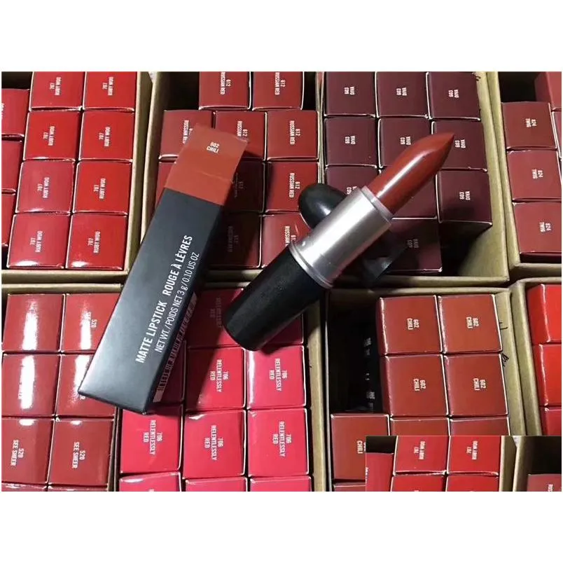 Lipstick Famous Brand M High Quality Metal Matte Lip Makeup Cream Top With Small Triangle Chocolate Smell Drop Delivery Health Beauty Dh5Tn