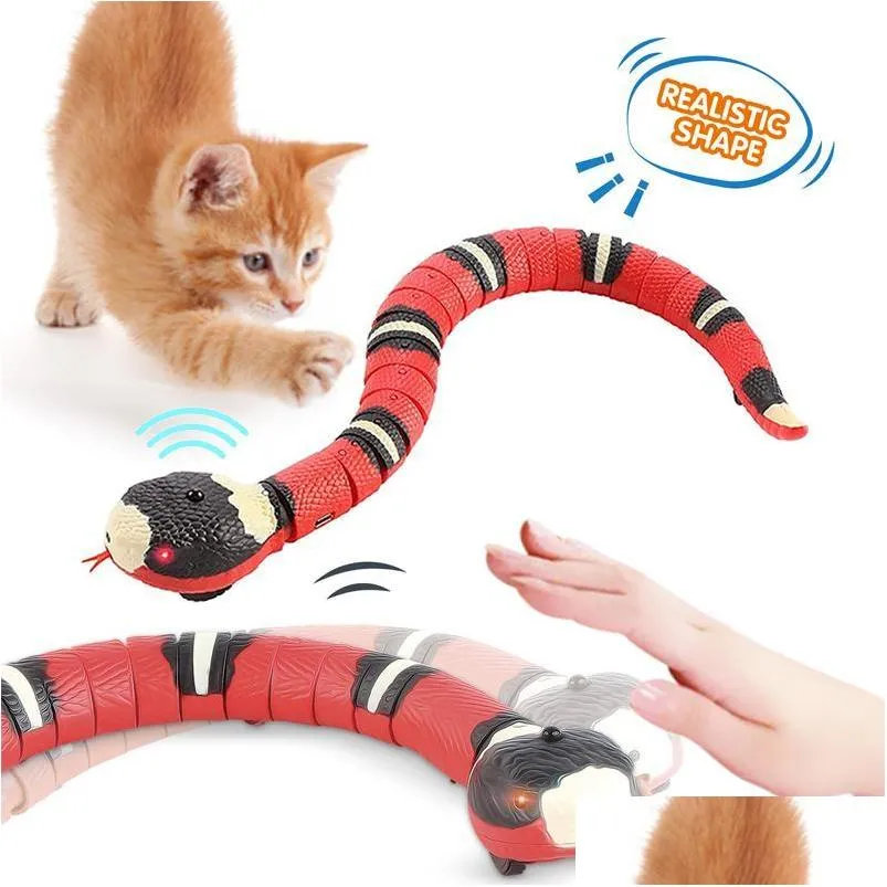 Cat Toys Smart Sensing Snake Electric Interactive for Cats USB Charging Accessoires Child Pet Dogs Game Play Toy Drop Delivery Home Dhle1