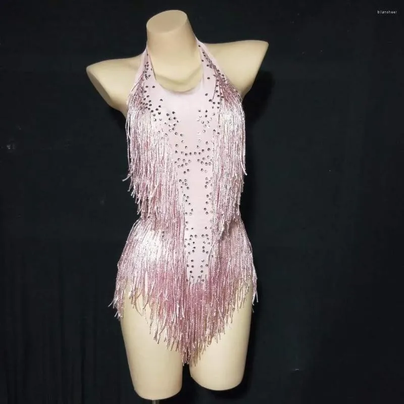 Scenkläder kvinnor glittrande strass latin dance bodysuits leotard jazz kostym ett stycke dansare prestanda visa kläder