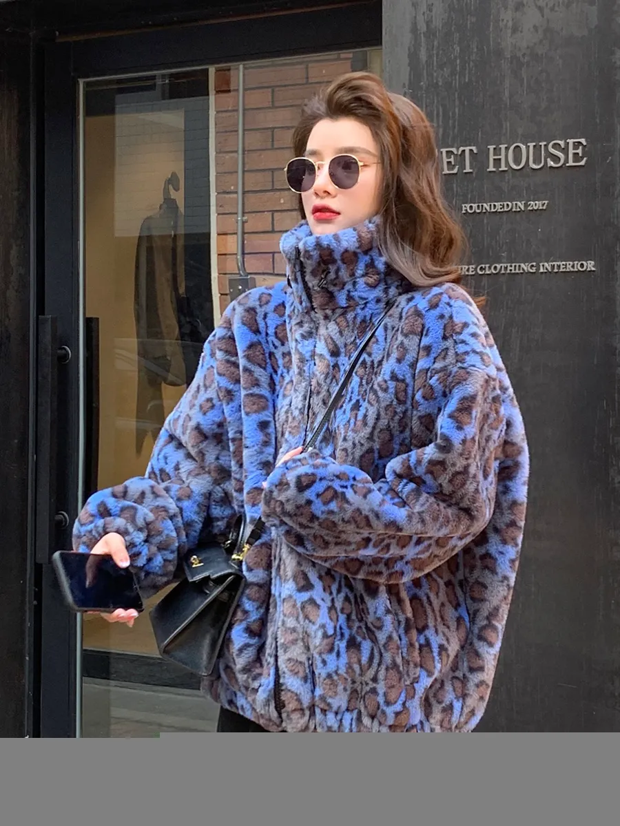 Women's Fur Faux Winter Korean version loose warm lamb hair plus size short coat female leopard fur plush 230112