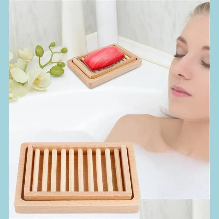 Soap Dishes With Tray Wooden Natural Bamboo Box Rack Plate Portable Holder Bathroom Accessories Drop Delivery Home Garden Bath Dhcsj