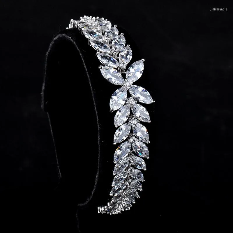 Bracelets de link Trendy 2023 Jewelr Folha de jóia Charme CZ Crystal Bangles Brand Jeia para Women GLS0450