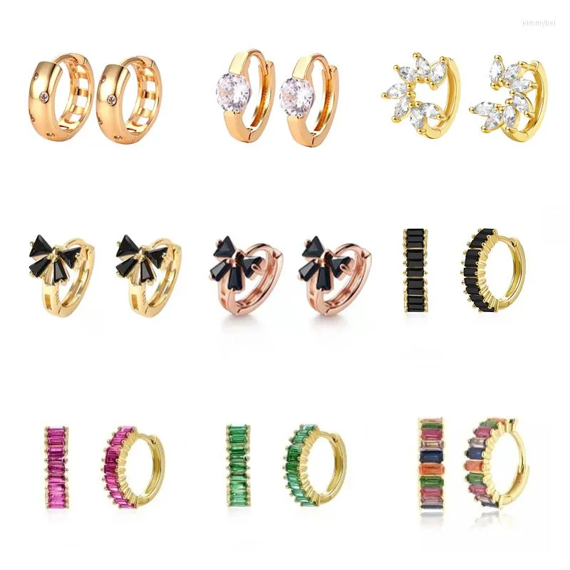 Boucles d'oreilles créoles mode européenne et américaine petite couleur CZ Zircon pince en forme de C pour les femmes cercle rond Piercing boucle d'oreille bijoux