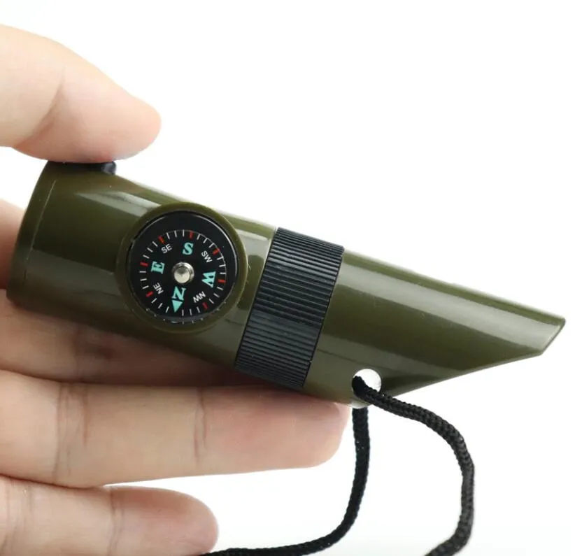 Outdoor Survival Whistle 7 w 1 wielofunkcyjny LED Pochodnia termometr powiększający luster