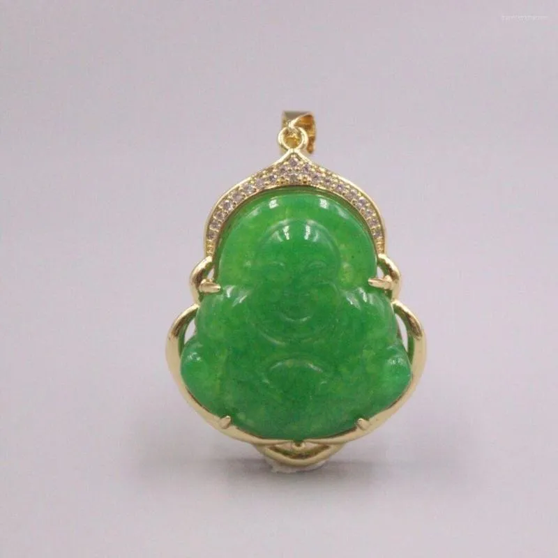 Pendant Necklaces GP Alloy Jade Chalcedony Zircon Bless Lucky Green Buddha