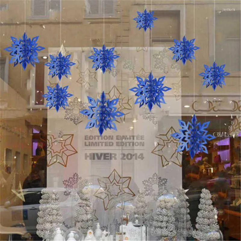 Adornos navideños, 5 colores, cartón de gran tamaño, decoración tridimensional de copos de nieve, traje de 6 piezas, suministros para fiestas de año