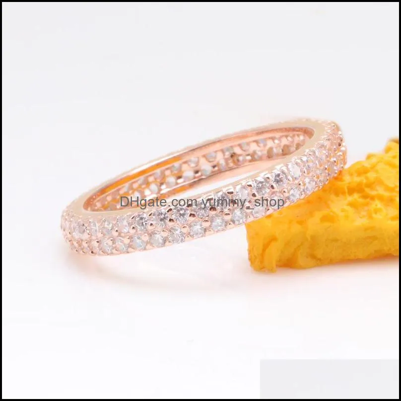 Cluster Rings 925 Стерлинговое Sier Pan Ring Ring Rose Gold Ce Inspiration с Crystal CZ для женщин свадебная вечеринка модные украшения1 751 Q2 DHDCL