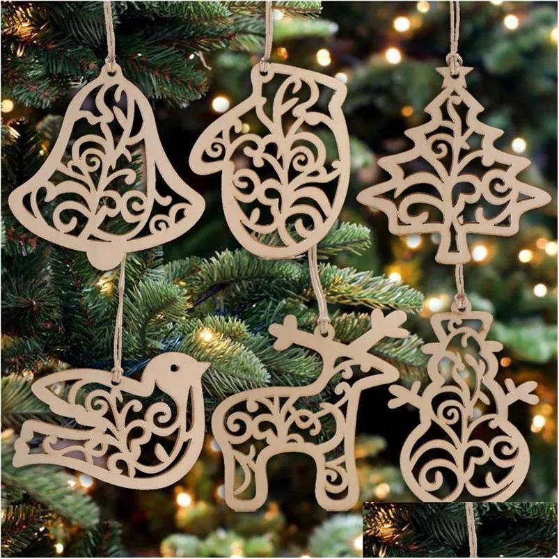 Décorations de Noël 6pcs / Pack Lettre Bois Coeur Bulle Motif Ornement Arbre Accueil Festival Ornements Suspendus Cadeau Fy7173 Drop Deli Dhjxd