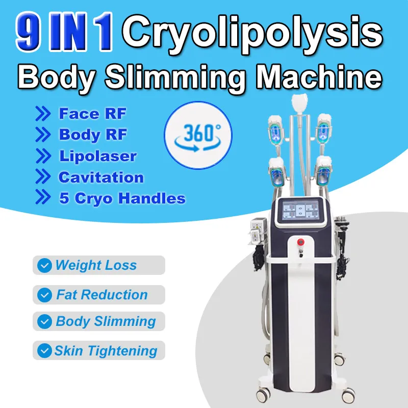 9 IN 1 Lipo Cavitation Machine Fat Freeze Body Slimmer Cryolipolysis RF Weight Loss Anti Cellulite Skin Tighten Lipolaser Device Salon Uso domestico