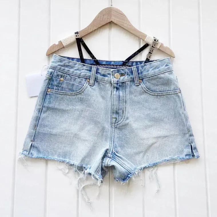 Women Sexy Shorts Rhinestone Letter Fashion Pants Spring Summer Breathable Short Pants Casual Style Denim Shorts