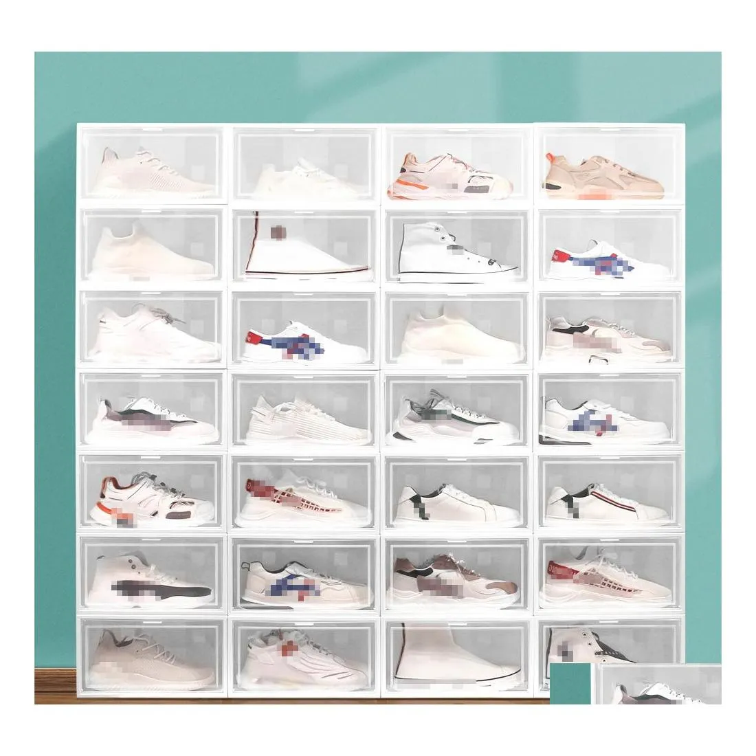 Boîtes De Rangement Bacs Mticolor Boîte À Chaussures Transparente Pliable En Plastique Transparent Organisateur De Maison Affichage Empilable Combinaison Superposée Otys5