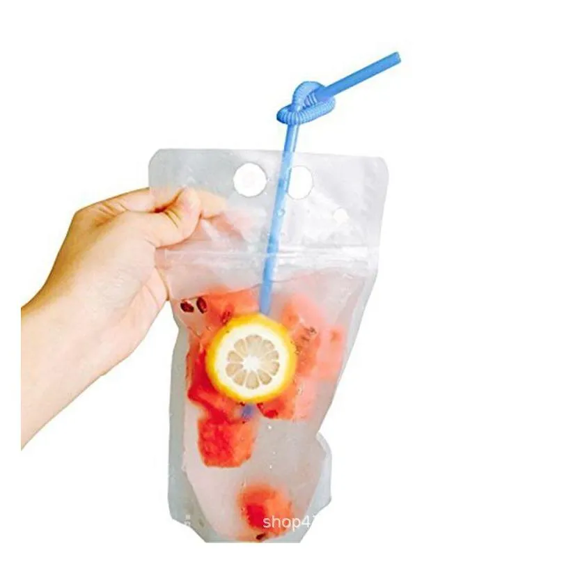 Packing Bags High Quality 500Ml Clear Drink Pouches Frosted Zipper Standup Plastic Drinking Bag With St Holder Reclosable Heatproof Dhd97