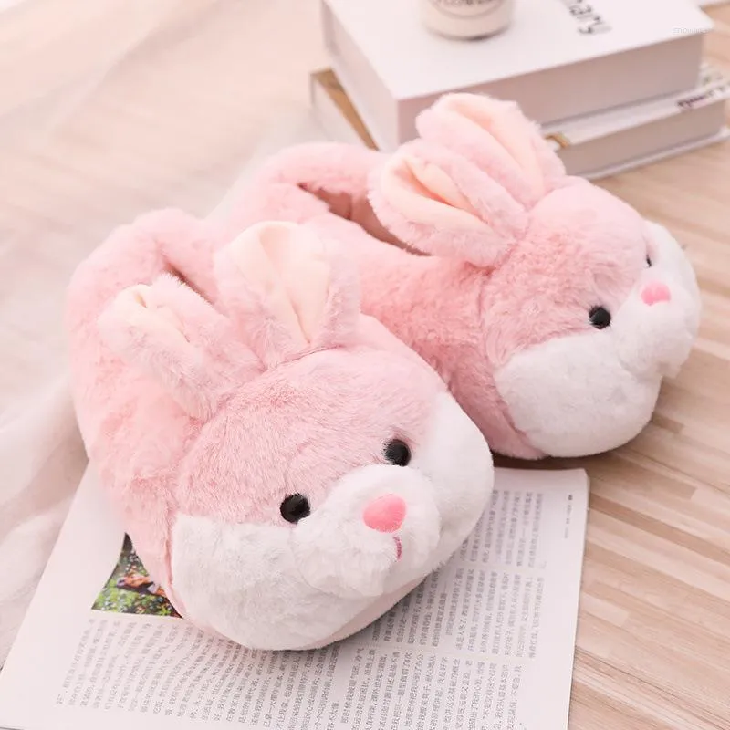 Pantoufles femmes hiver mignon rose dessin animé conception chaud maison en peluche tête silencieux intérieur sol adulte fille dame maison chaussures