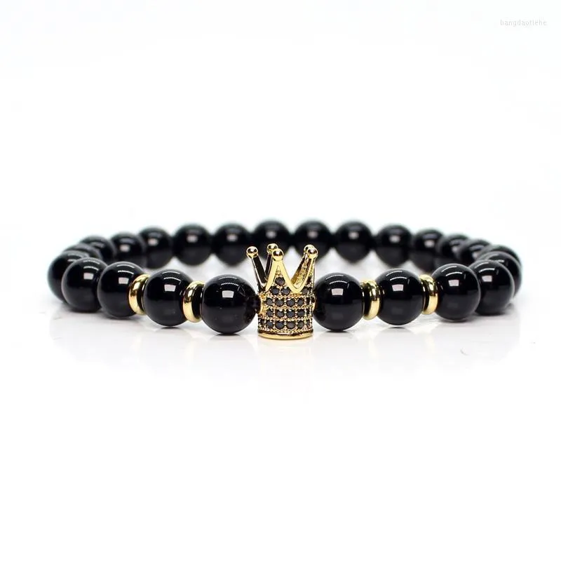 Strand Shinny Black Beads Crown Bracelet Men Bracelets Charm Homme