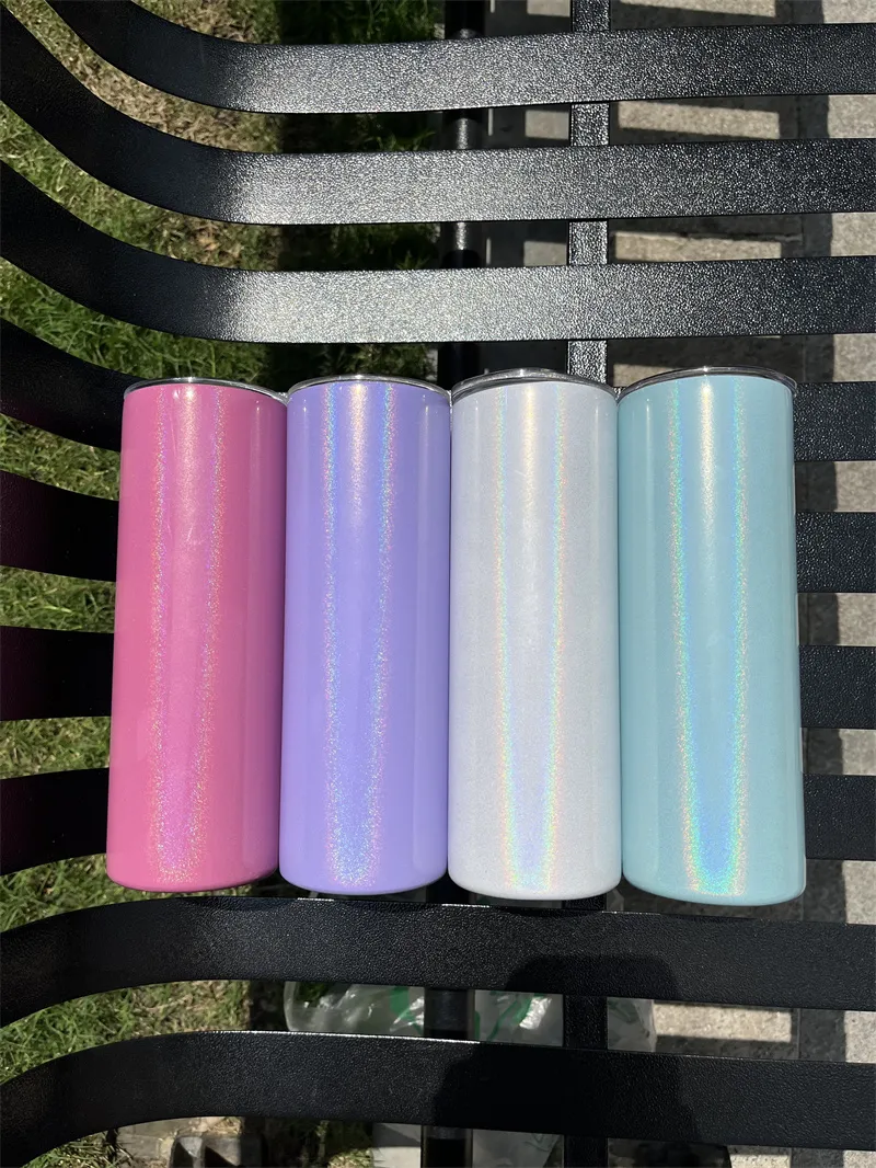 20 onças de sublimação glitter copo copos magros de pinças de arco -íris