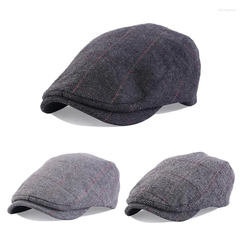 Berets Men Classic Plaid Stripe Sboy Cap Winter Wool Blend Flat Ivy Vintage Gatsbay Hat Irish Outdoor Cabbie Beret Painter Ha