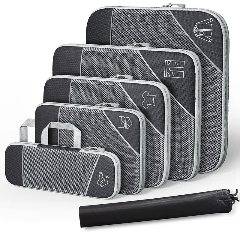 Sacs de rangement 3 / 6PCS Cubes d'emballage compressés Organisateur de voyage Set avec chaussure Mesh Bagage visuel Portable Valise légère 230111