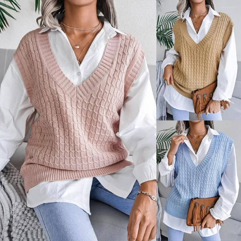 Women's Sweaters Top For Women Autumn Winter 2023 V-neck Fried Dough Twist Casual Loose Knit Sweater Vest Women's Urban