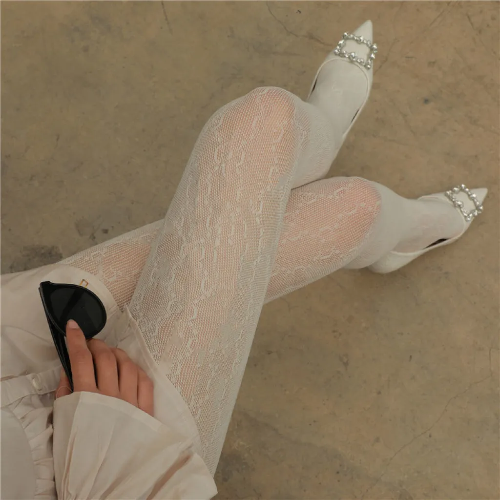 Dise￱ador al por mayor calcetines sexys largos medias medias de moda malla malla malla malla suave transpirable letra hueco manguera para mujer ropa