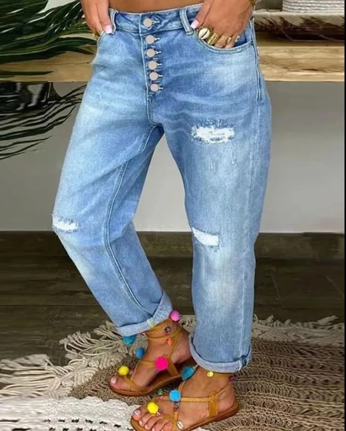 Kvinnors jeans ljusblå låg midja retro raka rör Löst gata mode bred ben y2k 230111