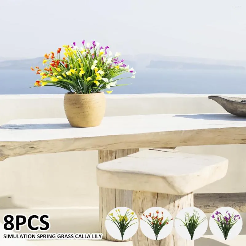 Dekorativa blommor 8 PC: er konstgjorda calla lily med stam realistisk bukett ingen fade falsk återanvändbar simuleringsplastväxt