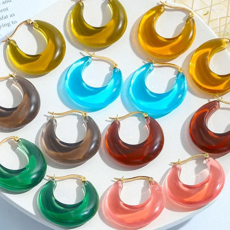 Hoop Earrings & Huggie Colorful Acrylic Transparent Resin Irregular Metal Circle For Women Girls Party Summer Jewelry 2023