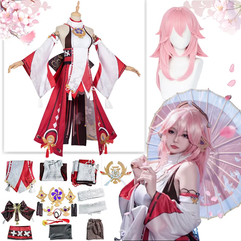 Accessoires de costumes Genshin Impact Yae Miko Guuji Cosplay déguisement perruque robe tenue de fête Halloween s pour les femmes 230111