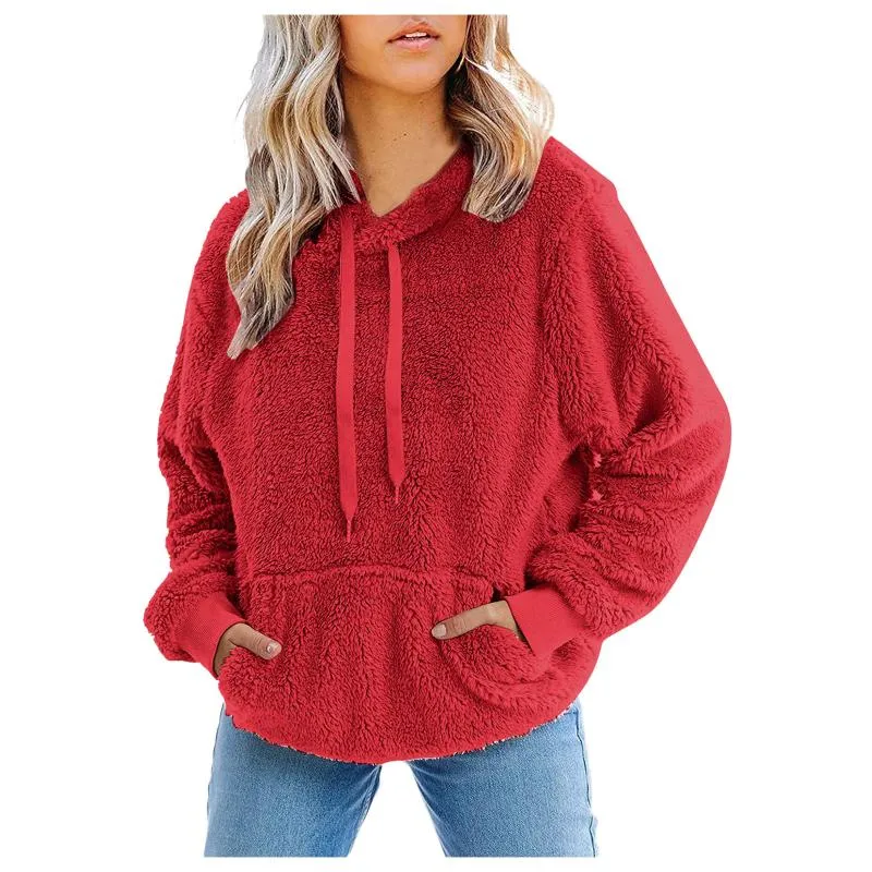 Kvinnors hoodies tröjor feitong fast färg topp vinter varm kashmir kappa kvinnor huva tröja ullfickor bomullsutkläder