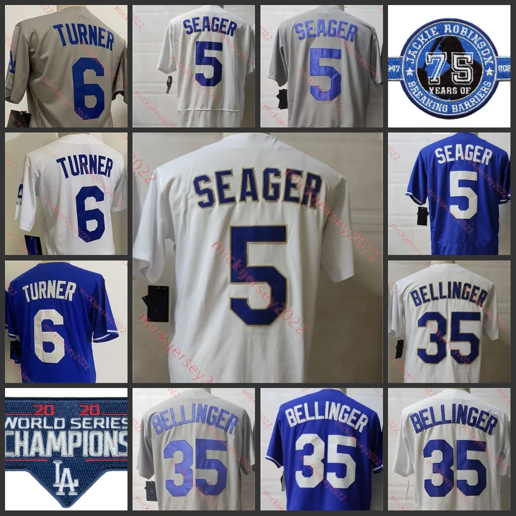 College Baseball Wears Mens Cousu 5 Corey Seager Baseball Jersey 6 Trea Turner 35 Cody Bellinger Maillots