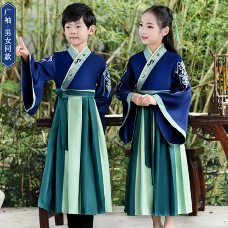 Scenkläder Hanfu kostym traditionella kinesiska kläder för barn barn flickor cheongsam show klänning pojkar tang kostymer kläder