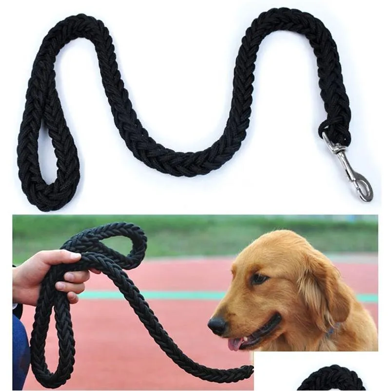 Dog Collars Leashes Large Leash Heavy Duty Rope Braided Big Training For Medium Dogs Durable Nylon Pet Leads 110Cm Blackdog Drop D Dherl