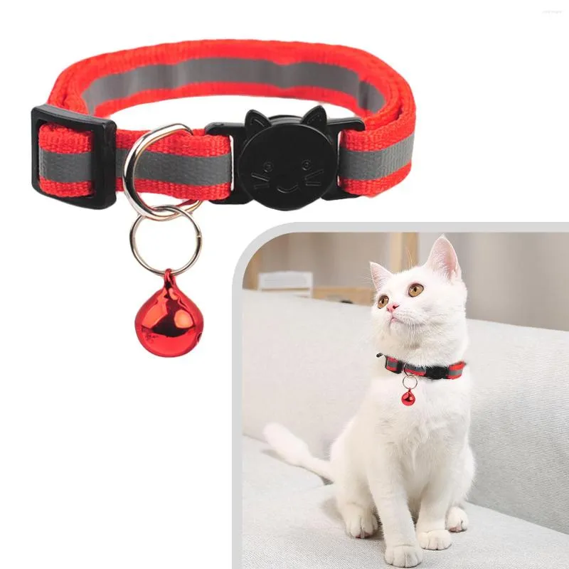 Hundhalsar Pet Reflekterande krage med Bell Necklace Cat Strip Justerbar för valpkattunge nattsäkerhet