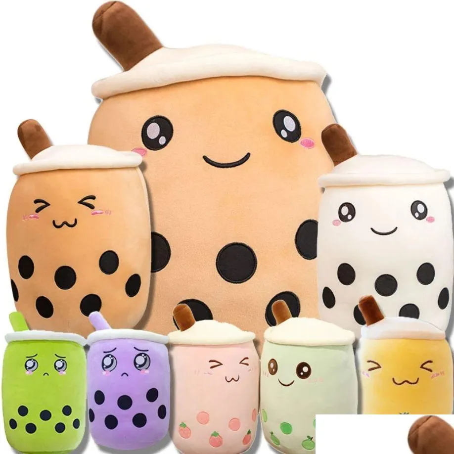 Party Favor Kawaii Small Size Cartoon Bubble Tea Cup Peluche Toys Funny Boba Pillow Fylld mjuk Stberry Panda Milk Cushion Baby Gif Dhcer