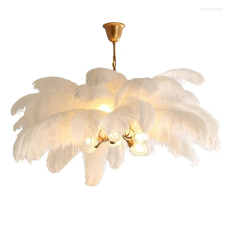 Lustres Style nordique salon lustre éclairage chambre lampe plafond cuivre lumière moins filles chaud romantique plume