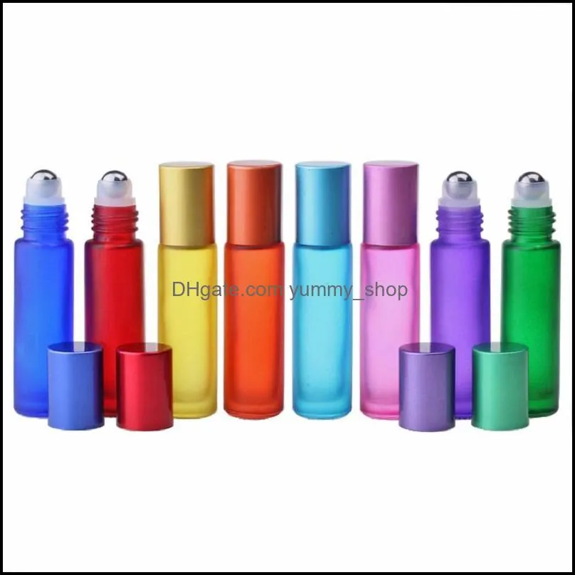 Bouteilles d'emballage 10 ml en verre d'huile essentielle Rouleau Rainbow Série givrée par roule