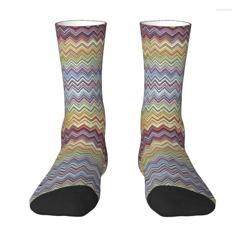 Herrensocken, Boho-Chic, modern, Zickzack, für Herren und Damen, Crew, Unisex, modisch, geometrisch, mehrfarbig, Frühling, Sommer, Herbst, Winter, Kleid