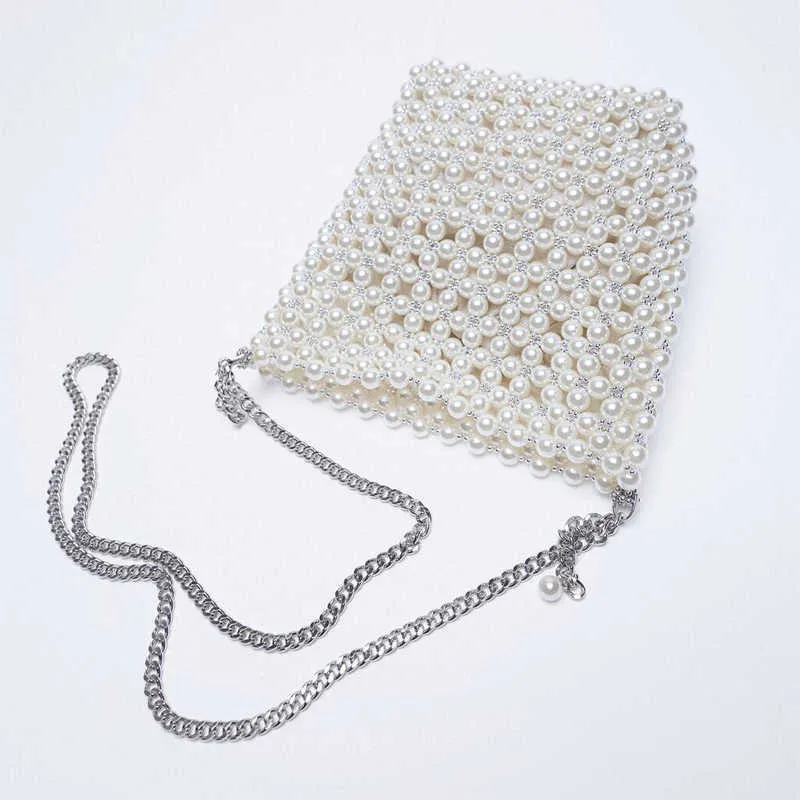 Borsa da sera Za Nuova borsa con perline di perle Borsa a tracolla portatile fata bianca con pochette da donna a catena