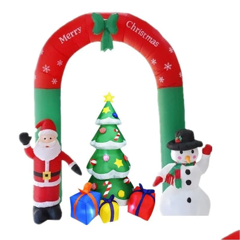 Decorações de Natal 1º ano Ano Decoração Feliz para casa Festa de inverno ao ar livre boneco de neve de gengibre Papai Noel Tree Arch Inflável Drop Dhiyg