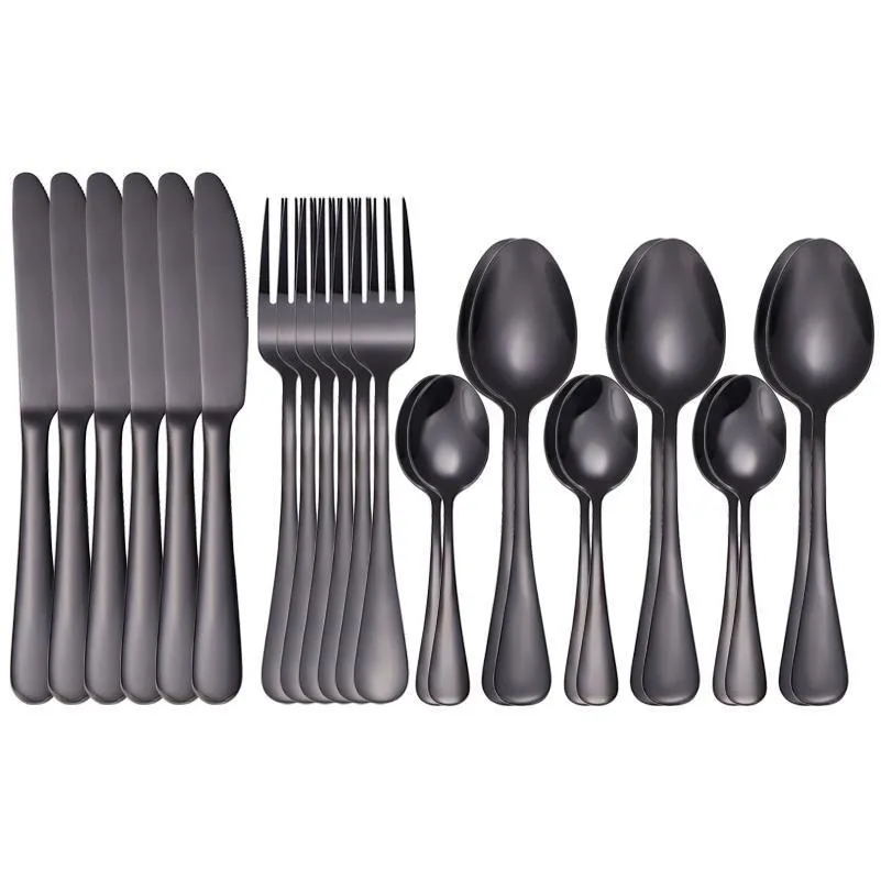 Dinnerware Sets 24 Pcs Black Set Cutlery Stainless Steel Rainbow Dinner Tableware Wedding Sierware Drop Delivery Home Garden Kitchen Dhk6M