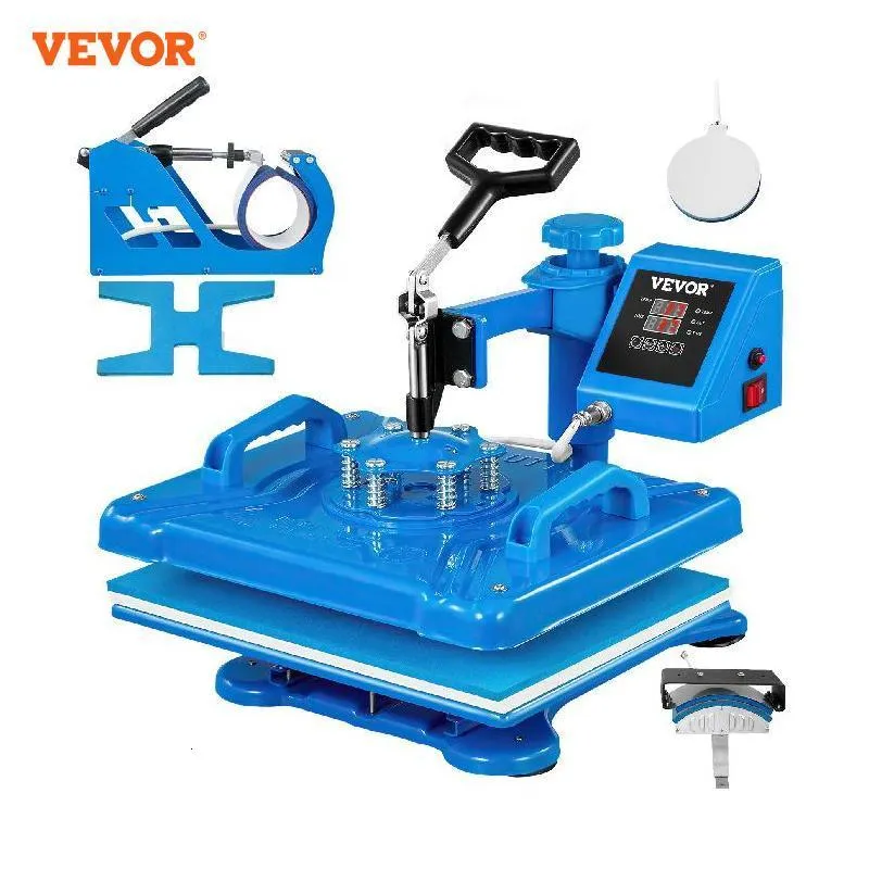 Stempelingen Vevor 12x15 inch 5 in 1 Warmtepersmachineoverdracht Verwarming spoelen Sublimatie Rotatie Swing voor T -shirts dop mokplaat schoenen 230111