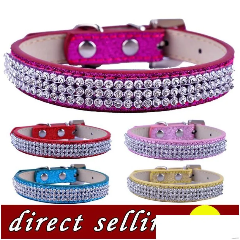 Dog Collars Leashes 10pcs/lot Rhinestone Pet Puply Collar Bling Luxury Diamante Glitter Leather Small Neck Strap Teddy Red Pink Go DHF8L