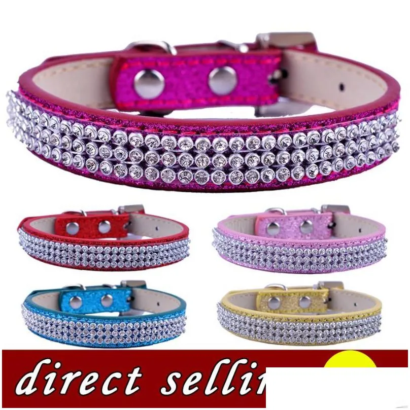 Collares de perro Correas 10 Unids / lote Rhinestone Pet Puppy Collar Bling Lujo Diamante Glitter Cuero Pequeño Cuello Correa Teddy Red Pink Go Dhf8L