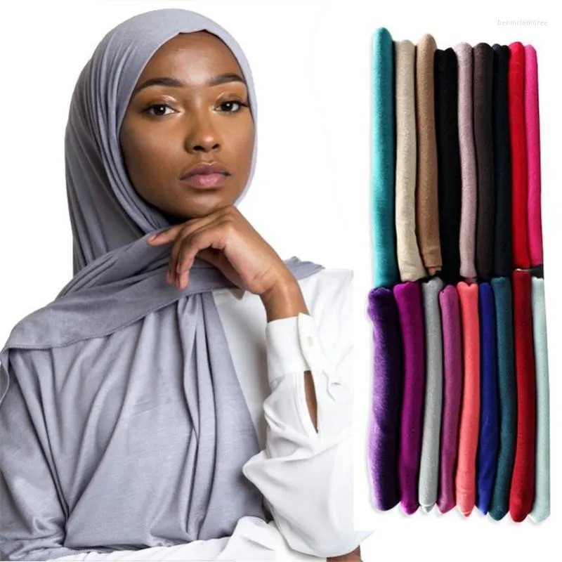Szaliki 2023 Kobiety zwykły bąbelowy bawełniany koszulka szalik głowa hidżab owij stały kolor opaski na głowę szale faulard femme muzułmańskie hidżab