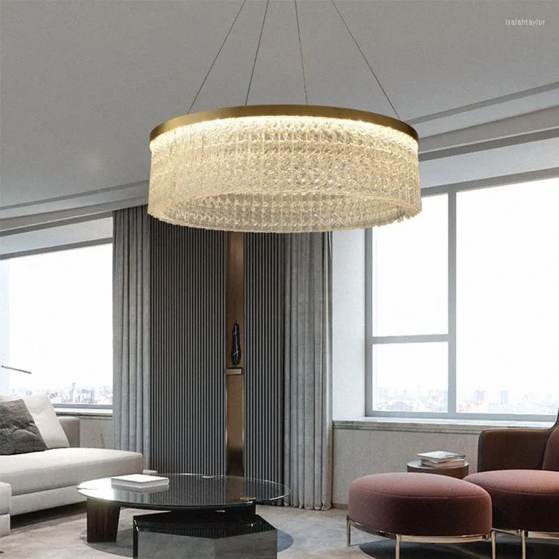 Lampes suspendues Grand Cercle Lumière Créative De Luxe Salon LED Lustre En Cristal Moderne Cuisine Minimaliste Chambre Principale Bar Suspendu