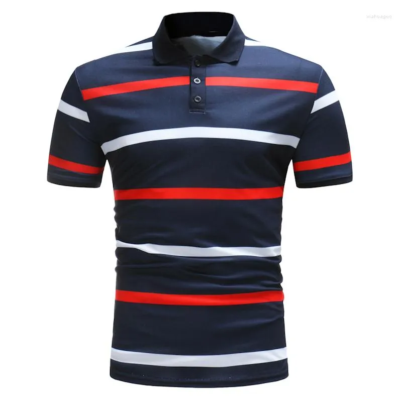 Men's Polos Men Polo Shirt 2023 Summer Business Casual Breathable Red White Striped Short Sleeve Work Clothes Plus Size